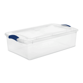4 Pack 32 Quart Clear Underbed Storage Container with Latch Lid, Blue