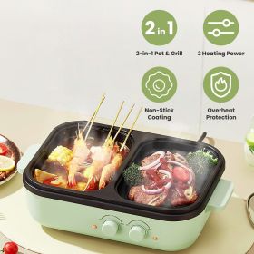 2-in-1 Electric Hot Pot & Grill Combo, Dual Separate Temperature Control, Non-Stick Die-Cast Aluminum, Overheat Protection