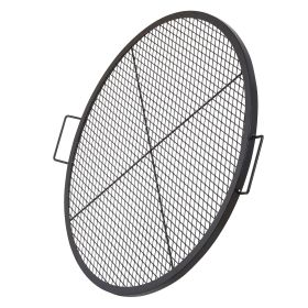 X-Marks Fire Pit Grill Grate, Round Cooking Grate, Heavy Duty Steel Campfire BBQ Grill Grid with Handle and Support X Wire