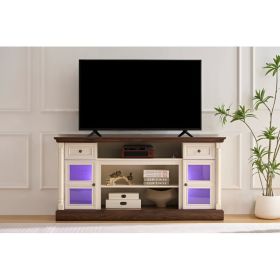 Farmhouse Fireplace TV Stand With Roman Column Styling, Up To 80-inch TV, 70-inch Modern Tall Entertainment Center With LED Lights, Living Room M (Option: Walnut White)