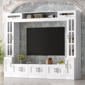VIBE HAUS 98.4 W Wall Unit Entertainment Center With Bookshelves For TVs Up To 80, Modern TV Stand Media Console With Cabinets, Tempered Glass Do (Option: White)