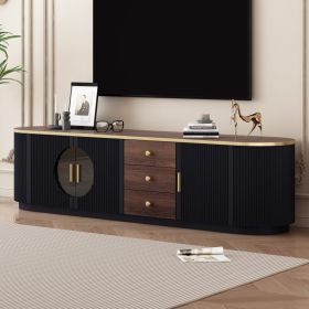 VIBE HAUS 70.8 Modern Minimalist TV Stand For TVs Up To 80 Inches, Entertainment Center With 3 Drawers And 1 Shelf, Metal Handles And 2 Cabinets (Option: Black)